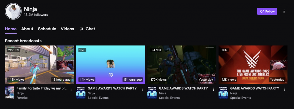 Screenshot of Ninja on Twitch