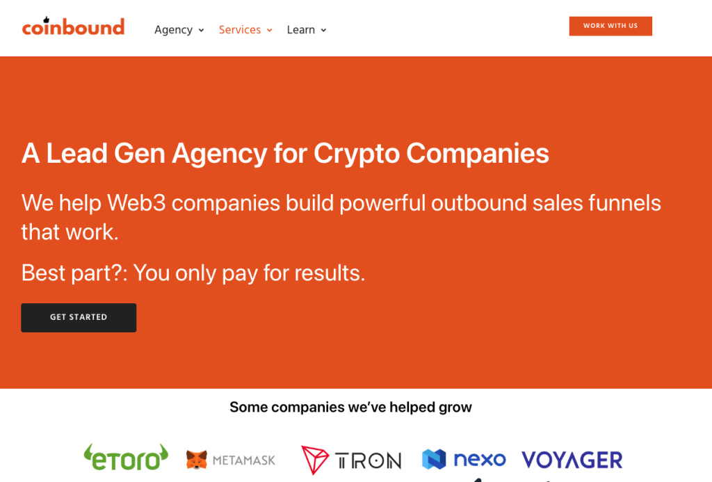 Coinbound Crypto Lead Gen Agency Screenshot