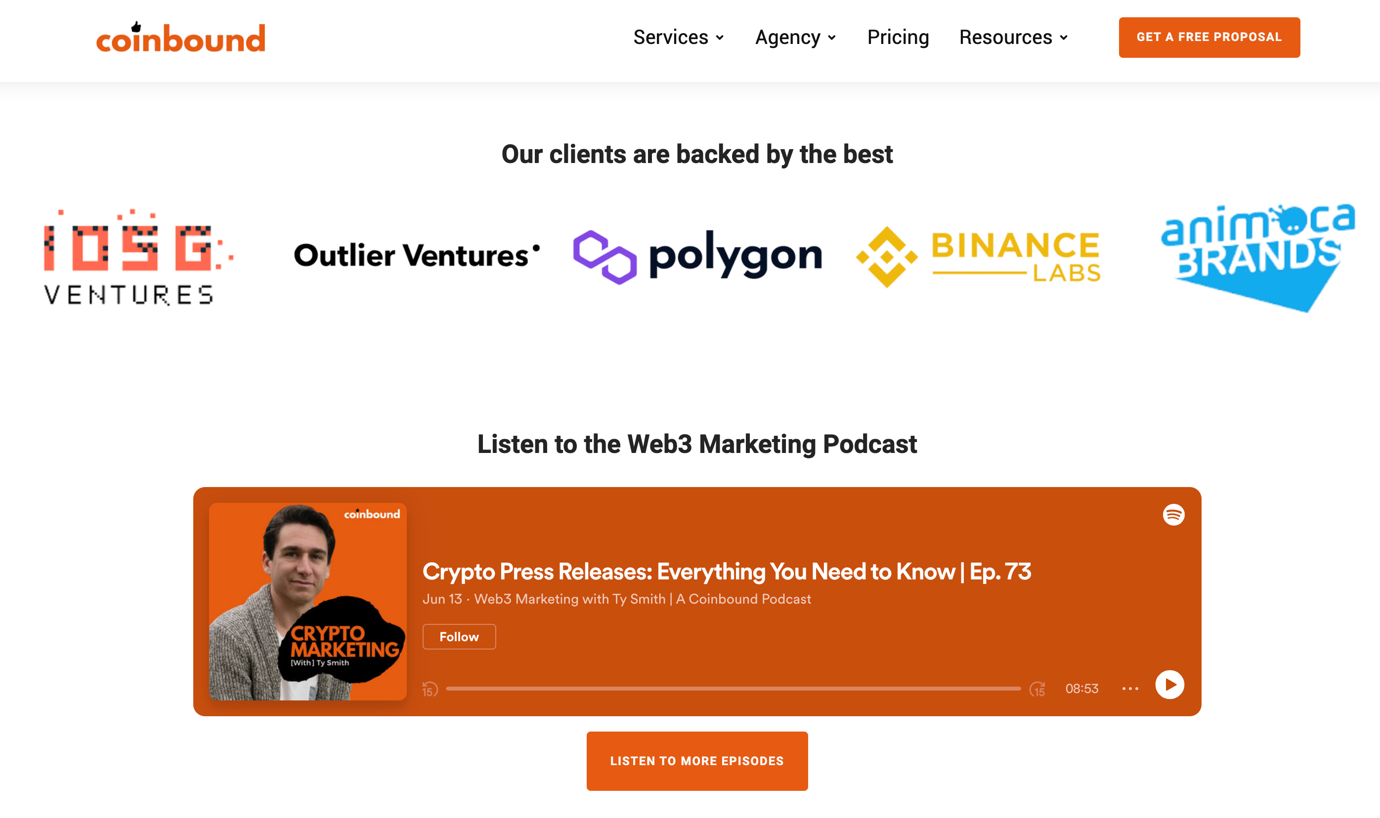 A screenshot from Coinbound, the top Web3 marketing agency